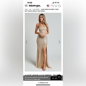 Showpo magic hour split maxi in gold sequin